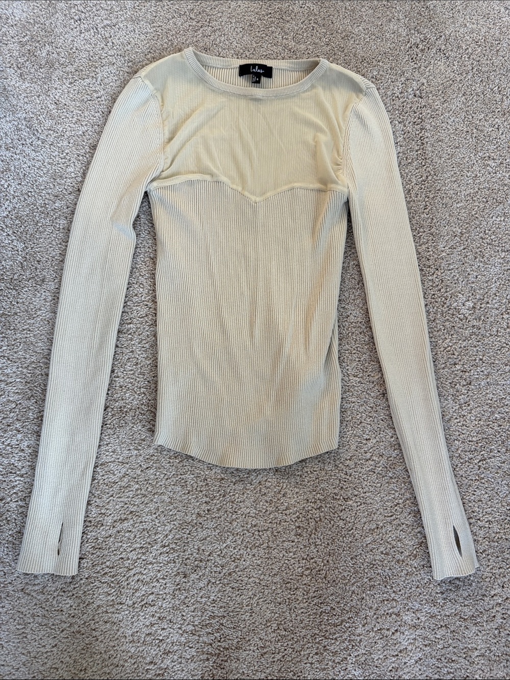 Lulus Light Cream Ribbed Long-Sleeve Top